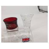 Vintage British Crystal Glassware Collection - Decanter, Butterfly Stopper, Cut Glass Vases & More