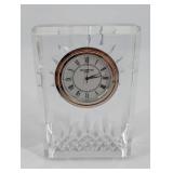 Waterford Crystal Desk Clock - Clear Cut-Block with Gold Bezel