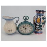 Printania Hotel Paris Clock - Turquoise Beaded Frame, Pitcher & Floral Vase