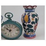 Printania Hotel Paris Clock - Turquoise Beaded Frame, Pitcher & Floral Vase