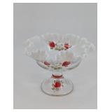 NR Roberts Hand-Painted Strawberry Glass Compote - Footed Dessert Dish