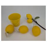 Lemon Decor Set (Lot of 5) - Squeeze the Day Framed Print, When Life Gives You LEMONS Make Lemonade Sign, Live Life with zest, Lemon Bucket & Napkin