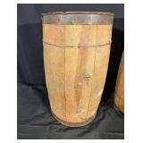 Pair of Wooden Barrels - Hooped Casks, Vintage Open-Top, ~23 in Tall
