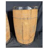 Pair of Wooden Barrels - Hooped Casks, Vintage Open-Top, ~23 in Tall