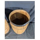 Pair of Wooden Barrels - Hooped Casks, Vintage Open-Top, ~23 in Tall