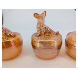 Amber Glass Jars with Deer Topper Lids (Lot of 3)