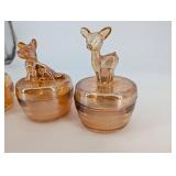 Amber Glass Jars with Deer Topper Lids (Lot of 3)