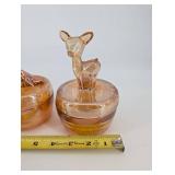 Amber Glass Jars with Deer Topper Lids (Lot of 3)