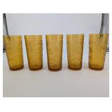 Amber Glass Tumblers - Starburst Pattern (Set of 5)