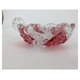 Crystal Glass Bowl with Pink Cut-Glass Panels - 6 in Diameter