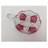 Crystal Glass Bowl with Pink Cut-Glass Panels - 6 in Diameter