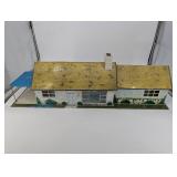 Vintage Tin Litho Dollhouse with Yellow Roof and Blue Side Canopy
