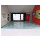 Vintage Tin Litho Dollhouse with Yellow Roof and Blue Side Canopy