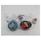 Crystal Glass Trinket Boxes, Floral Heart Box & Vintage Tins (Lot of 7)