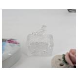 Crystal Glass Trinket Boxes, Floral Heart Box & Vintage Tins (Lot of 7)