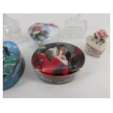 Crystal Glass Trinket Boxes, Floral Heart Box & Vintage Tins (Lot of 7)