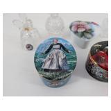 Crystal Glass Trinket Boxes, Floral Heart Box & Vintage Tins (Lot of 7)