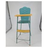Vintage Metal Doll High Chair - Teal Frame With Yellow Tray And 2-Step Footrest