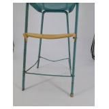 Vintage Metal Doll High Chair - Teal Frame With Yellow Tray And 2-Step Footrest