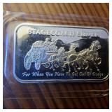 1 OZ .999 Fine Silver Bar :: Vintage Fractional Stagecoach Silver :: Dividable Bar