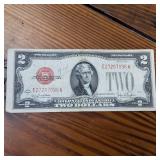 Vintage 1928-G Two Dollar, Red Seal Bill on the left side, Circulated Paper Money and Highly Collectible