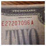 Vintage 1928-G Two Dollar, Red Seal Bill on the left side, Circulated Paper Money and Highly Collectible