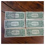 6 Total Circulated Silver Certificate Blue Seal Banknotes  Both 1957 and 1957A series