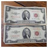 2 x Two Dollar Banknotes :: Red Seal! :: "United States Notes" Series A and a Star Note! :: circulated
