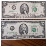 1967 Two Dollar Circulated Banknotes :: 4 of a kind and full house :: Good condition in all 6 notes