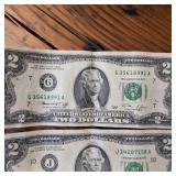 1967 Two Dollar Circulated Banknotes :: 4 of a kind and full house :: Good condition in all 6 notes