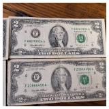 1995 Two Dollar Circulated Banknotes :: Good condition in 3 of the 4 Federal Reserve Notes
