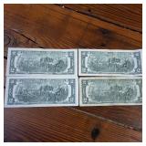 1995 Two Dollar Circulated Banknotes :: Good condition in 3 of the 4 Federal Reserve Notes