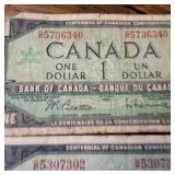 Vintage Canadian Bank Notes from 1967  2 One Dollar Bills