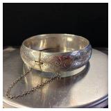 Engraved Cuff with security chain  Sterling Silver