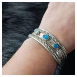 Turquoise Twisted Wire Cuff Bracelet :: 21.6 mm wide ::