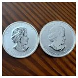 Lot of 2 ::  $5 Dollar Canadian 1 oz Silver .9999  :: Fox and Cougar :: Royal Mint of Ottawa
