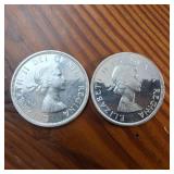 Lot of 2 :: 1960 and 1961 Silver Canada Dollars :: 80% silver :: Great, bright condition