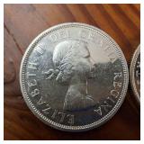 Lot of 2 :: 1960 and 1961 Silver Canada Dollars :: 80% silver :: Great, bright condition