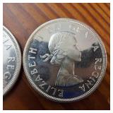 Lot of 2 :: 1960 and 1961 Silver Canada Dollars :: 80% silver :: Great, bright condition