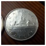 Lot of 3 :: 1950, 1951 and 1952 Silver Canada Dollars :: 80% silver :: Great, bright condition