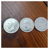 Lot of 3 :: 1950, 1951 and 1952 Silver Canada Dollars :: 80% silver :: Great, bright condition