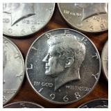 7 x Kennedy Half Dollars :: 40% silver content :: nice bright condition :: 1968D except one is 1966