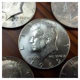 5 x 1969D Kennedy Half Dollars :: 40% silver content :: nice condition