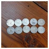 Pre-1965 90% Constitutional Silver Quarters ::  10 coins total various years and conditions