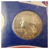 WWII-era silver quarter sets (19421945) contain 90% silver Washington quarters minted during the war