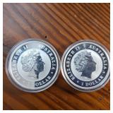 2014 (BU) Perth Mint (Australia) 2 coins of .999 Fine Silver 1 oz Coin :: $1 featuring Koala Bear