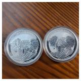 2014 (BU) Perth Mint (Australia) 2 coins of .999 Fine Silver 1 oz Coin :: $1 featuring Koala Bear