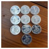 Large Lot (10 coins) Bright Uncirculated 1984 ENGELHARD 1 oz .999 Bullion :: Prospector