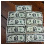 Large Lot (9 Notes) :: 1976 $2 Federal Reserve Notes