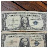 6 Total Circulated Silver Certificate Blue Seal Banknotes  Circulated 1957A series